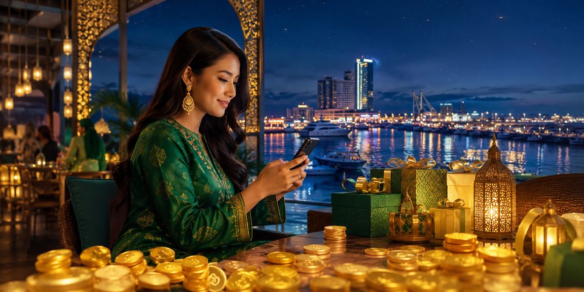 Pemain Malaysia bermain Baccarat dalam talian melalui telefon pintar semasa musim perayaan Hari Raya